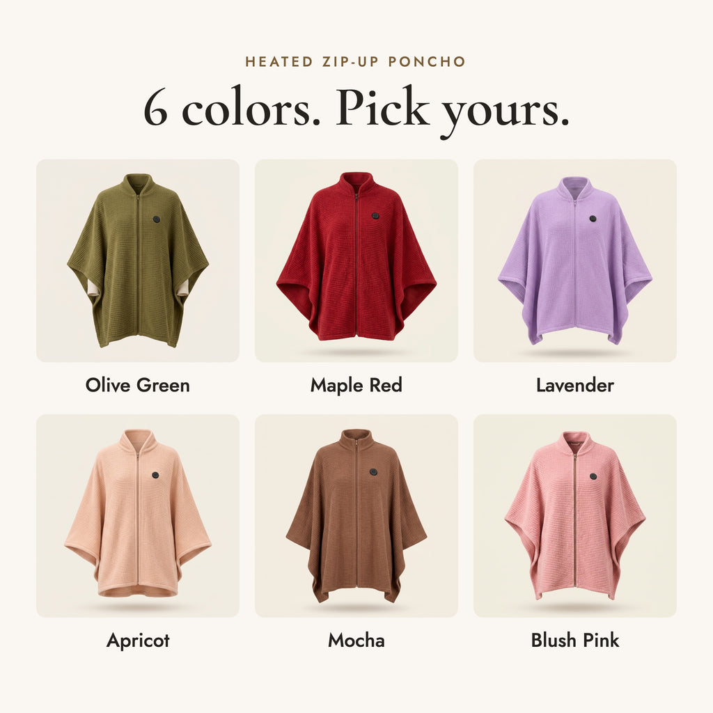 The heated zip-up poncho in 6 colors