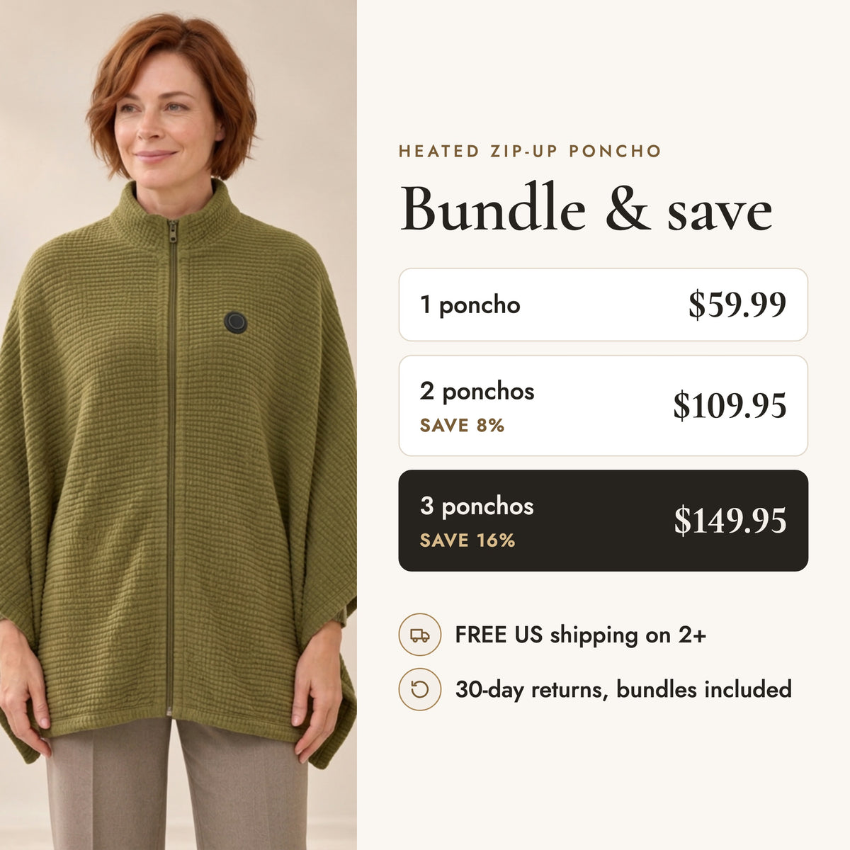 Bundle and save: 1 for $59.99, 2 for $109.95, 3 for $149.95, free US shipping on 2+