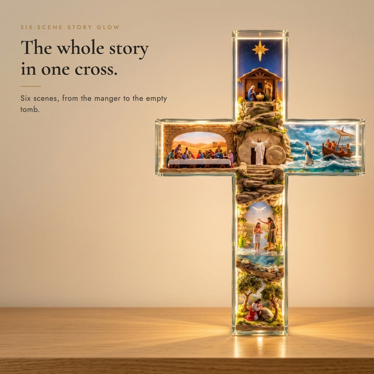 The whole story in one cross: six scenes from the manger to the empty tomb